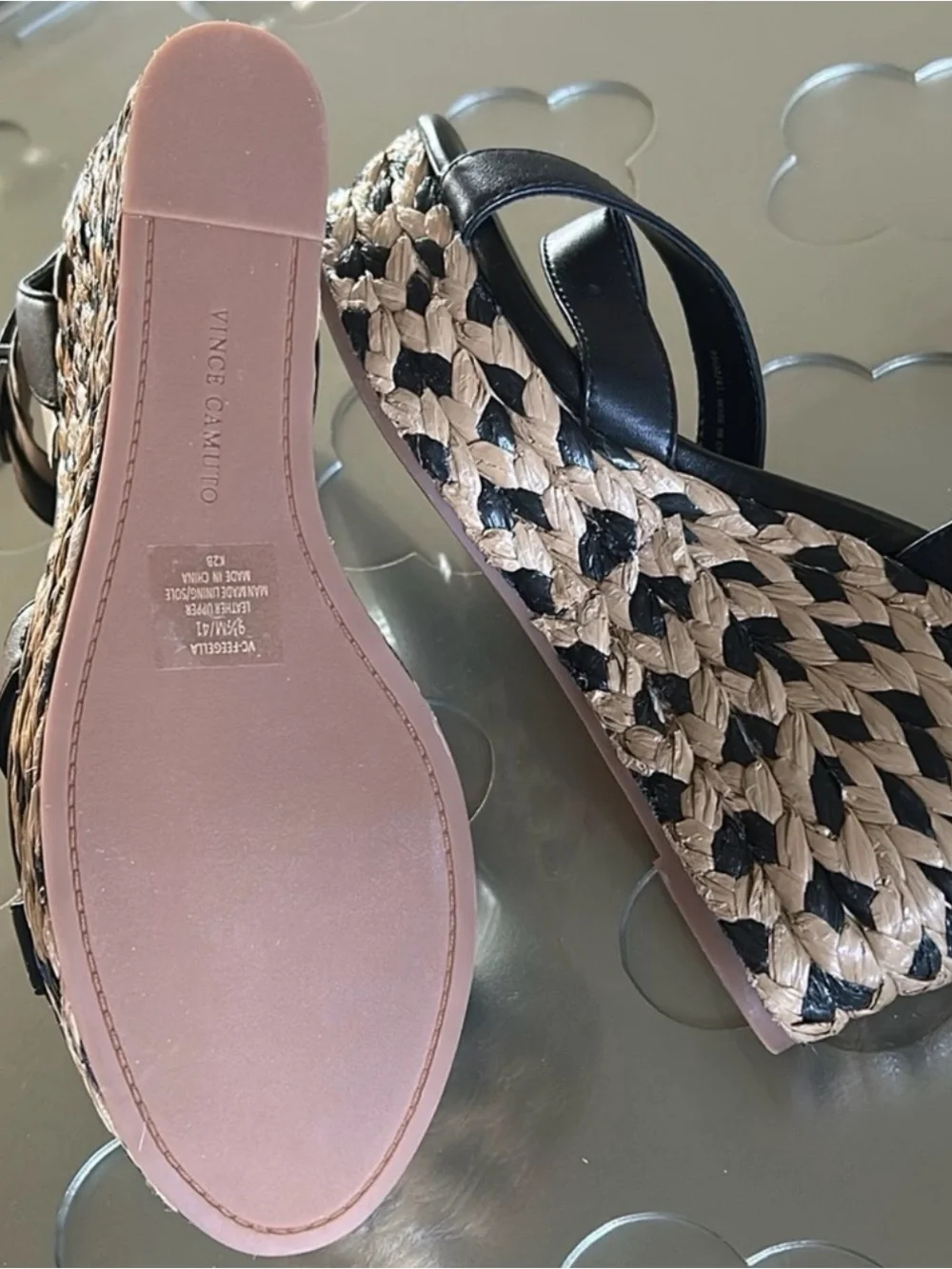 🆕 VINCE CAMUTO Fettana Black Espadrille Platform Wedge Sandals Women’s 9.5 NWT